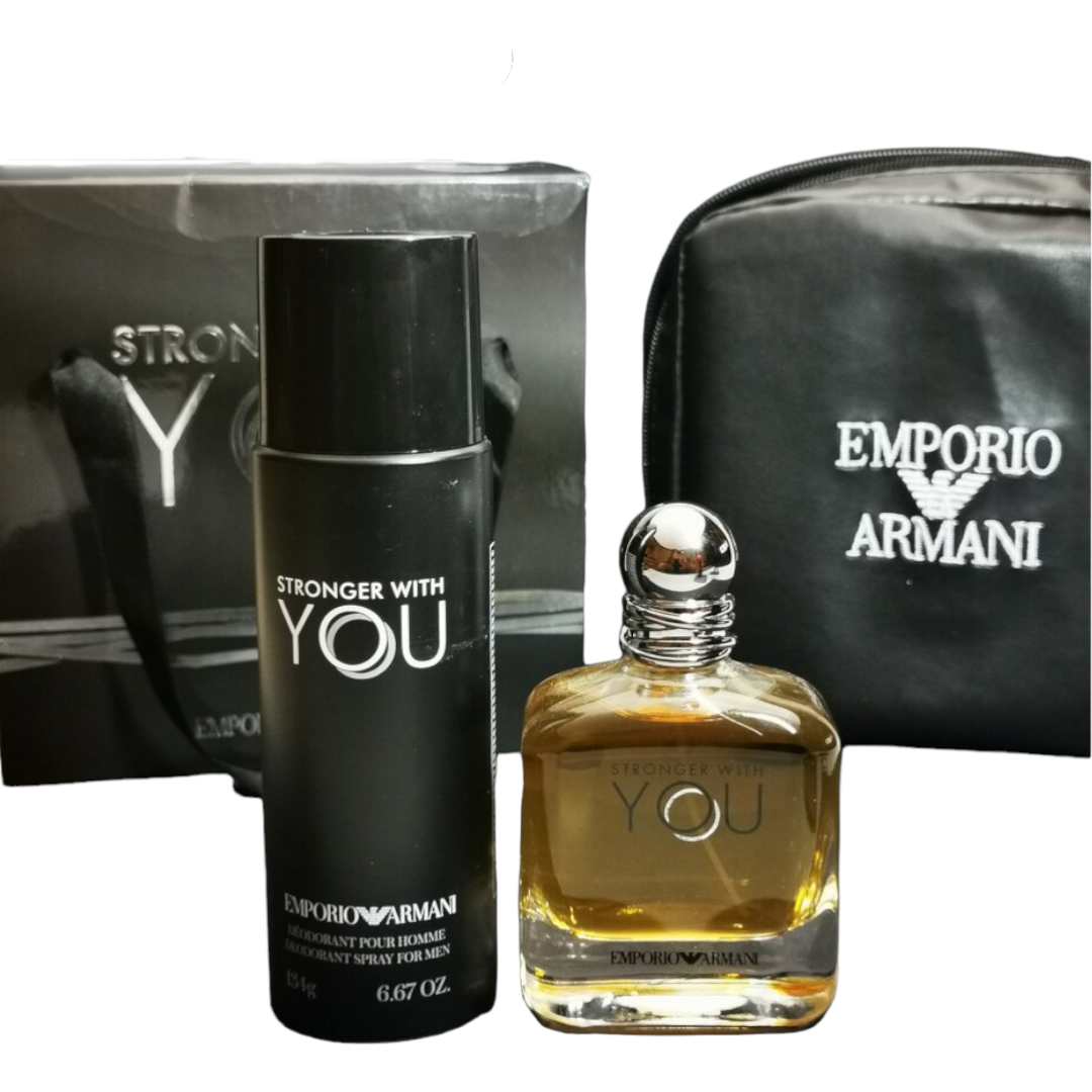 Armani Stronger With You EDT 100 мл за Мъже + Дезодорант 200 мл + Несесер